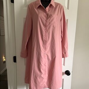 SHEIN Rose Pink Long-Sleeve Button Front Shirt Dress